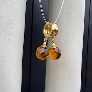 Natural Baltic Amber Earrings, Gold Plated Sterling Silver, Sparkling Faceted Amber, Cognac Color, Genuine Amber Jewelry