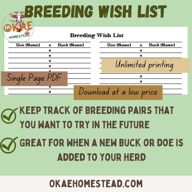 Breeding Wish List Page - Digital Download - PDF- Printable - Herd ...