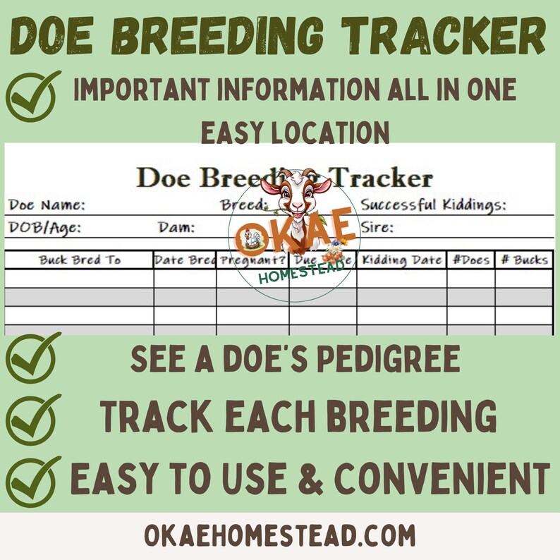 Doe Breeding Tracker Page - Digital Download - PDF- Printable - Herd ...