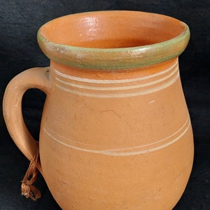 Hungarian Terracotta Pottery Jug Vase with Green Glazed Lip image 1