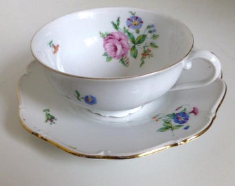 Floral Porcelain Tea Cup and Saucer