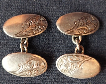 Silver Edwardian Oval Cufflinks Hallmarked Chester Sterling Silver