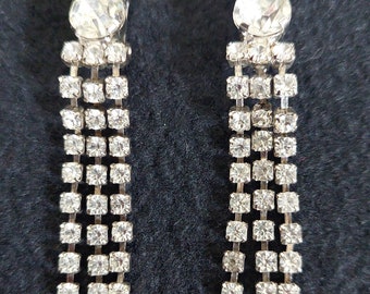 Pendientes largos vintage con clip y strass