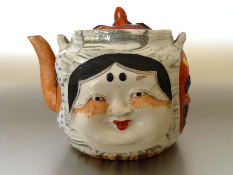 Japanese Banko Marbled Pottery 'Many Faces' Teapot Etsy
