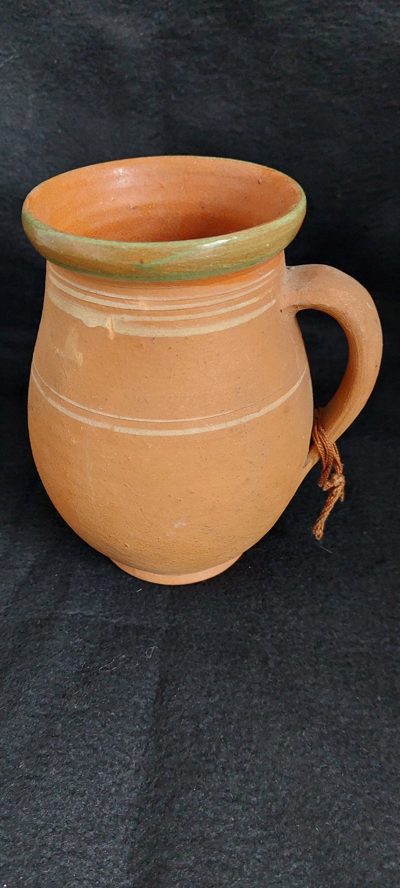 Hungarian Terracotta Pottery Jug Vase with Green Glazed Lip image 2