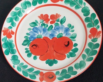 Red Roses and Green Leaf Floral Handpainted Hungarian Porcelain Wall Plate