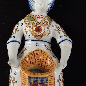 Faience Quimper Style Antique Lady Figure Mustard Pot