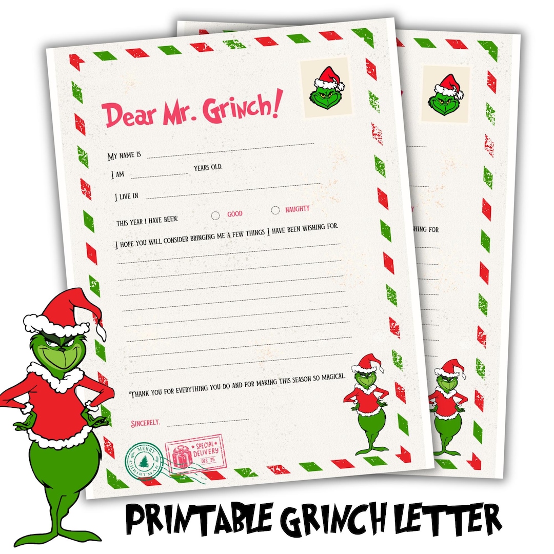 Grinch Letter Printable Kids Christmas Wishlist Printable Cute