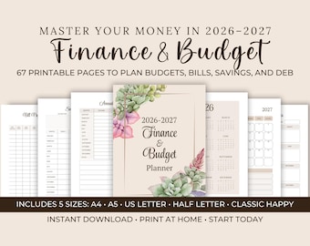 2026-2027 Finance & Budget Planner – Printable Financial Organizer (PDF)
