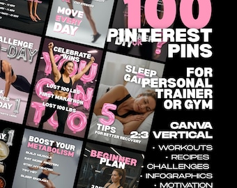 Personal Trainer Pinterest Pin Templates, Canva Fitness Pins (Digital Download)