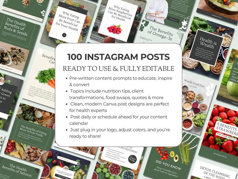 Nutrition Coach Instagram Templates | Wellness Social Media Kit (canva ...