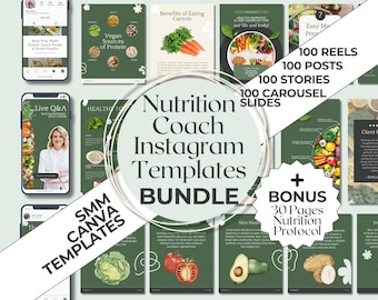 Nutrition Coach Instagram Templates | Wellness Social Media Kit (Canva Editable)