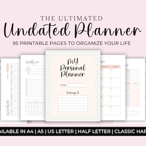 Minimalist Undated Planner, Weekly Monthly Organizer (Digital Download)
