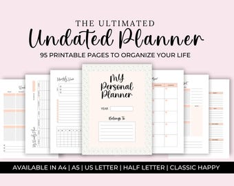 Minimalist Undated Planner, Weekly Monthly Organizer (Digital Download)