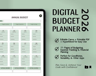 2026 Digital Budget Planner, Hyperlinked for GoodNotes (PDF, PNG, JPG)