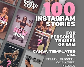 Personal Trainer Instagram Stories Canva Templates – 100 Fitness Coach Story Designs, Gym Marketing Pack