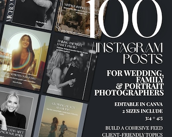 100 Instagram Post Templates for Wedding, Family Photographers (Canva)