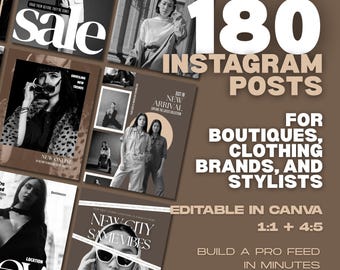 Fashion Brand Instagram Post Templates, Editable Canva (180 Square & Portrait)