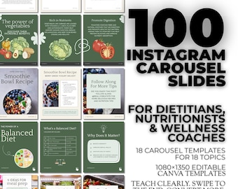Nutrition Coach Instagram Carousel Templates— Canva Editable | Wellness Social Media for Dietitians & Health Coaches