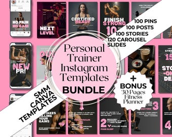 Personal Trainer Instagram Templates, Fitness Planner (Canva Editable)