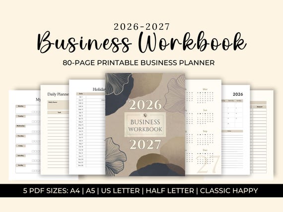 2026-2027 Business Workbook – Printable PDF Planner (A4, A5, US Letter)