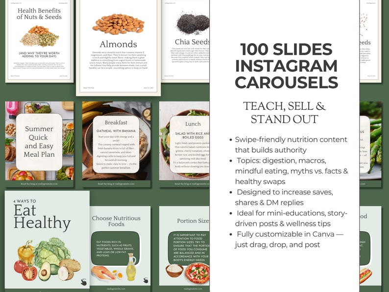 Nutrition Coach Instagram Templates | Wellness Social Media Kit (canva ...
