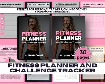 Fitness Planner, Challenge Tracker, Editable Health Workbook (Canva E-book)