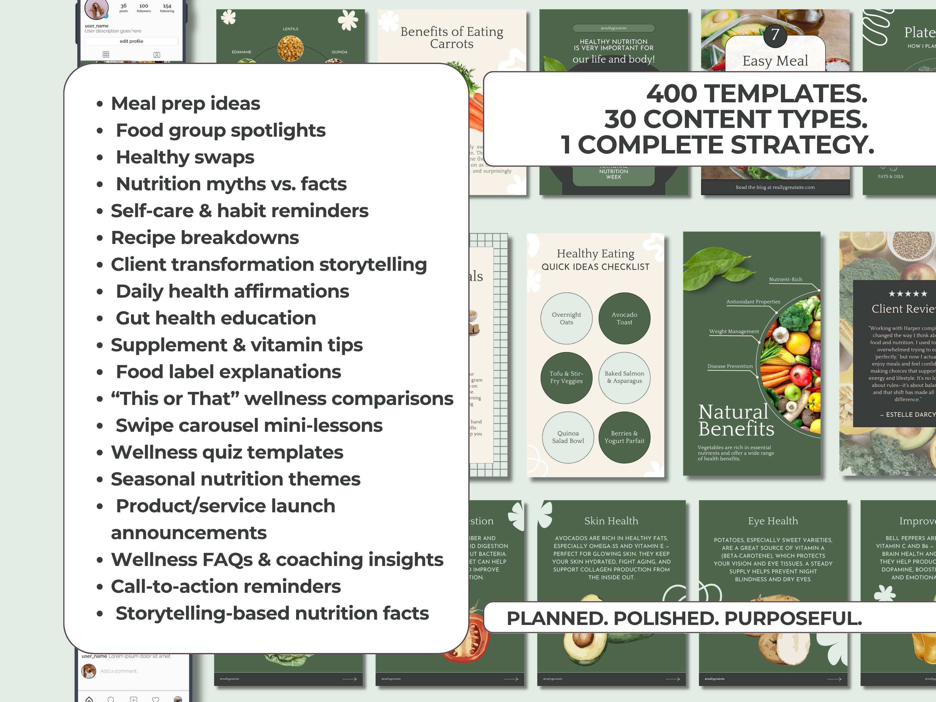 Nutrition Coach Instagram Templates | Wellness Social Media Kit (canva ...