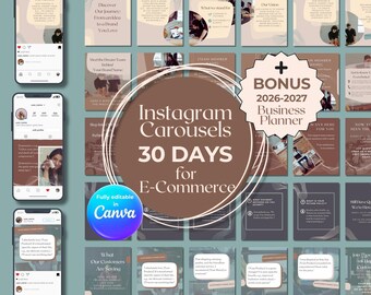 30 Days of Instagram Carousel Content for E-Commerce | Pre-Written Captions & Canva Templates