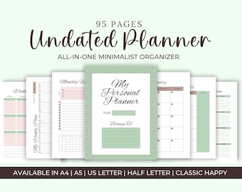 Minimalist Undated Planner PDF, Weekly, Monthly, Daily Layout (A4, A5, US Letter)