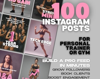 Personal Trainer Instagram Canva-sjablonen – 100 socialmediaposts fitnesscoaches Gym Marketing Pack