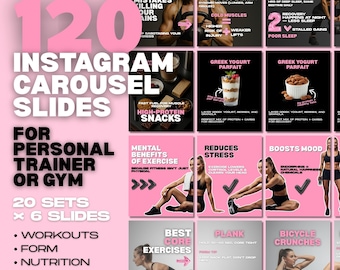 Personal Trainer Instagram Carousel Templates, Fitness & Nutrition (Canva)