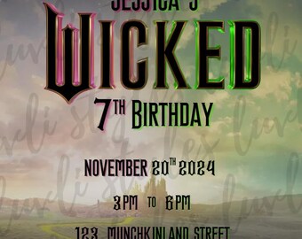 Invitaciones Wicked - Invitaciones personalizadas para fiestas Wicked - Cumpleaños con temática Wicked - Plantilla de invitación Wicked - Invitación Wicked personalizada