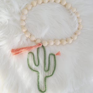 Cactus Wood Bead Garland w/ Tassel |Macrame Cactus