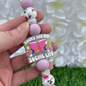 Cute Bookish Kindle Strap, Books Are My Social Life Kindle Accessories, Floral Kindle decorations,  Phone Holder, Phone Strap