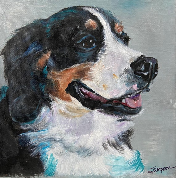 Bernese Mountain Dog Print Framed 8"x8" dog art