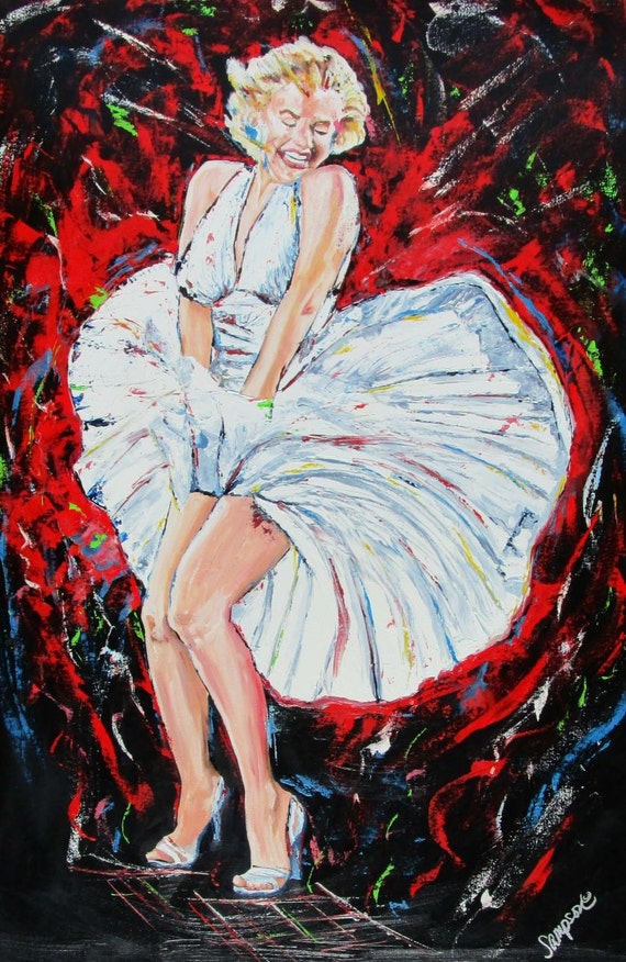 Marilyn Monroe original oil painting on canvas 24" x 36" ICON Movie Star FREE SHIPPING