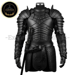 Knight Black Leather Armour – Full Body Cosplay Suit for Warrior – Gothic Crusader Armour – Handcrafted Black Leather Battle Set