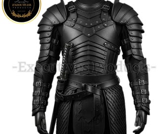 Handgefertigte Schwarze Leder Ritter Rüstung: Gothic Cosplay Set