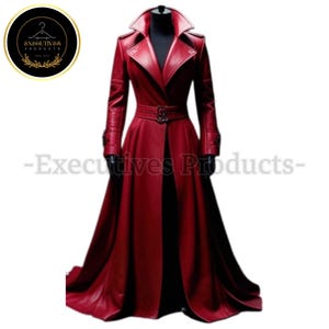 Handgefertigter roter Leder Trenchcoat für Damen - Gothic Crimson Majesty Langer Mantel - Custom Mantel für Cosplay & Mittelalter