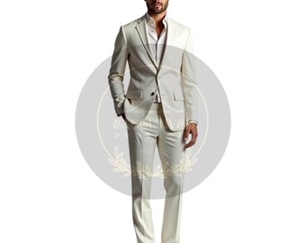 Elegant White Leather Suit: Modern Slim-Fit Blazer & Trousers