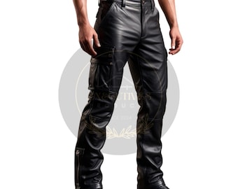 Handmade Black Leather Cargo Pants: Men's Genuine Sheep Leather