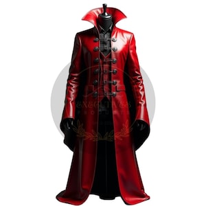 Bold Handcrafted Red Leather Long Coat – Statement Elegance