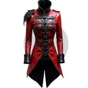 Steampunk Roter Leder Trenchcoat - Handgefertigter Echtleder Mantel Für Damen - Gothic Leder Trenchcoat - Geschenk für Sie