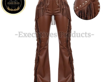 Fringe Leather Bell Bottoms: Studded High-Waisted Flare Pants