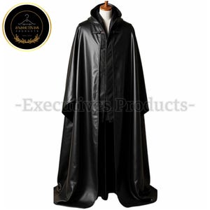 Black Leather Hooded Cloak: Gothic Cosplay Cape