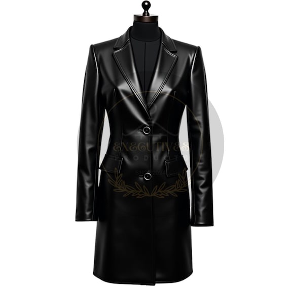ladies formal dress coat Black Leather Blazer Dress: Women's Long 11.5 oz