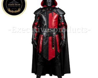 Handmade Black Leather Armour & Cloak Set: Gothic Gladiator Costume