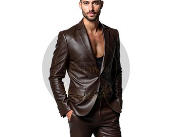 Handmade Dark Brown Leather Suit: Blazer & Trousers - Gothic Cosplay