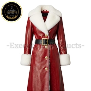 Handcrafted Red Leather Santa Coat: Fur Trim, Gold Accents